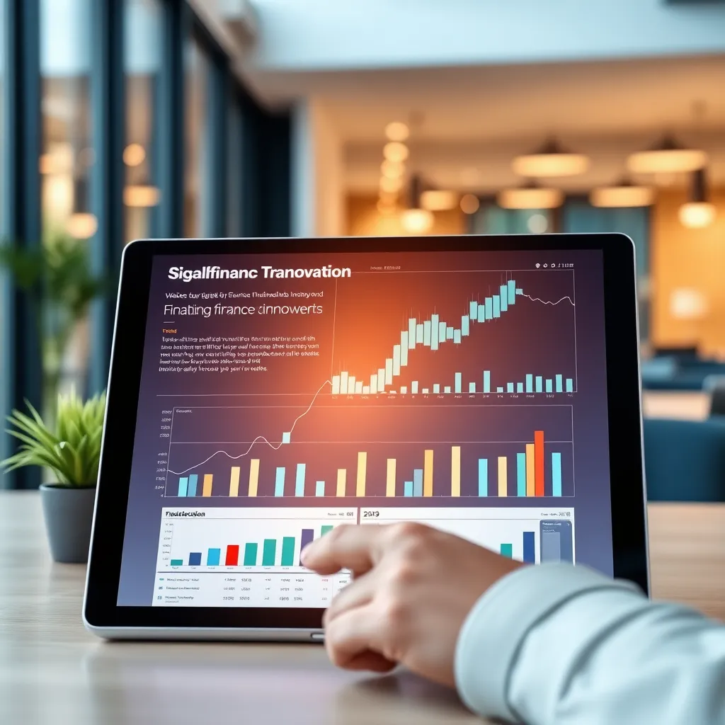 Dijital finans dönüşümü konsepti, tablet üzerinde finansal grafikler ve modern ofis ortamı