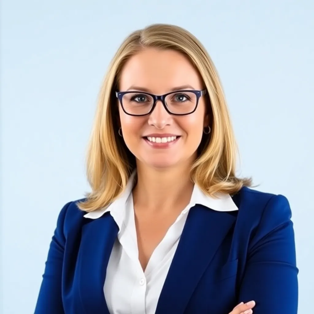 Finansal Direktörümüz Ayşe Yılmaz, profesyonel kıyafetiyle gülümserken